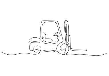 Sürekli bir forklift çizimi. Minimalist yaklaşımlı bir inşaat aracı.
