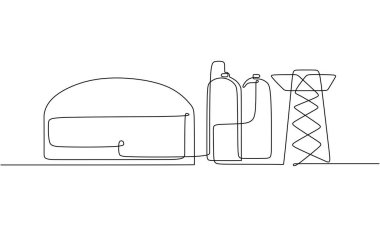 Sürekli bir biyogaz santrali çizimi. Gösterişli bir vektör biçiminde yenilenebilir enerji altyapısını görüntüler.