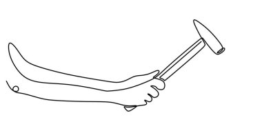 Single continuous line vector illustration of a hand holding a hammer. Perfect for illustrating hand-tool interactions in a clean, artistic manner. clipart