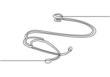 Steteskop sürekli çizgi çiziyor. Sağlık sigortası konsepti. Beyaz arkaplanda izole edilmiş vektör illüstrasyon minimalisti.