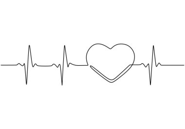 Nabız aralıksız çizim yapan kalp sembolü. Sağlık sigortası konsepti. Beyaz arkaplanda izole edilmiş vektör illüstrasyon minimalisti.