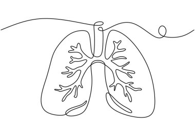 İnsan ciğerleri sürekli çizgi çizer. Sağlık sigortası konsepti. Beyaz arkaplanda izole edilmiş vektör illüstrasyon minimalisti.