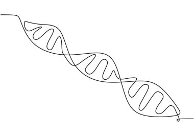 DNA ya da deoksiribonükleik asit zinciri sürekli çizgi çizimi. Bilim ve biyoloji kavramı. Beyaz arkaplanda izole edilmiş vektör illüstrasyon minimalisti.