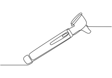 Otoskop sürekli çizgi çiziyor. Sağlık sigortası konsepti. Beyaz arkaplanda izole edilmiş vektör illüstrasyon minimalisti.