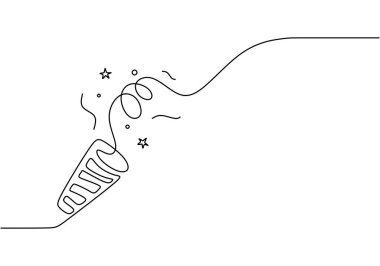 Aralıksız bir çizgi çizerek parti patlatıcısı. Parti konsepti. Beyaz arkaplanda izole edilmiş vektör illüstrasyon minimalisti.