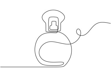 Parfüm şişesi aralıksız çizim yapıyor. Güzellik ve moda konsepti. Beyaz arkaplanda izole edilmiş vektör illüstrasyon minimalisti.