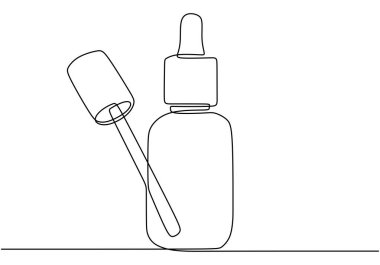 Serum şişesi aralıksız çizgi çizimi. Güzellik ve moda konsepti. Beyaz arkaplanda izole edilmiş vektör illüstrasyon minimalisti.