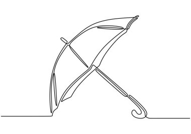 Şemsiye sürekli çizgi çiziyor. Güzellik ve moda konsepti. Beyaz arkaplanda izole edilmiş vektör illüstrasyon minimalisti.