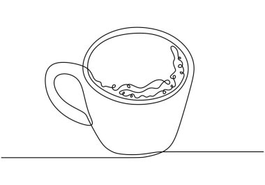 Kahve fincanı sürekli çizim halinde. Yiyecek ve içecek konsepti. Beyaz arkaplanda izole edilmiş vektör illüstrasyon minimalisti.