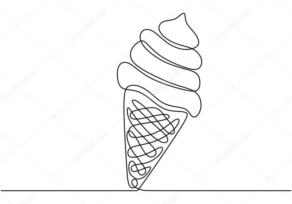 Ice cream cone continuous line drawing. Food and drink concept. Vector illustration minimalist isolated on white background.