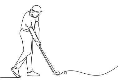 Bir golf maçındaki çekimler sürekli tek bir çizgi çizerek resmedilmiştir. Oyunun heyecanını gösteren spor aktivitesi konsepti.