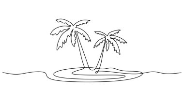 Tek sıra halinde hindistan cevizi palmiyesi ağacı. Plaj ve rahatlama konsepti tropikal manzaralar için, tatil tasarımları için mükemmel. Basit ve temiz illüstrasyon.