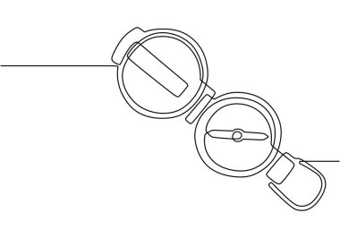 Sürekli tek çizgi çiziminde gösterilen pusula kümesi. Geometri ve ölçüm araçları için eğitim kavramı.
