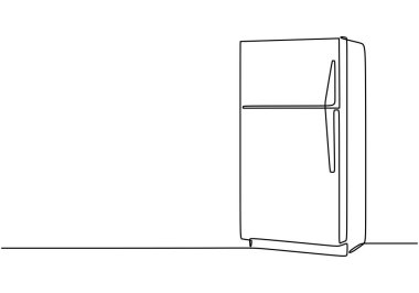 Buzdolabı aralıksız tek bir çizgi çiziyor. Minimalist mutfak kümesi konsepti.