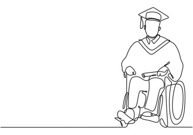 Sürekli tek çizgi çiziminde mezuniyet özellikleri olan engelli bireyler. Eðitim konsepti basarýlarý kapsayýsý ve kutlamayý vurguluyor.