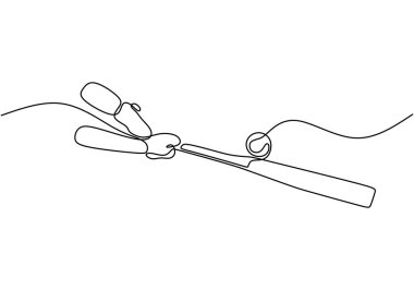 Beyzbol sopası topa sürekli tek çizgi çizerek vuruyor. Beyzbolda beceri ve hassasiyeti vurgulayan spor etkinliği kavramı.