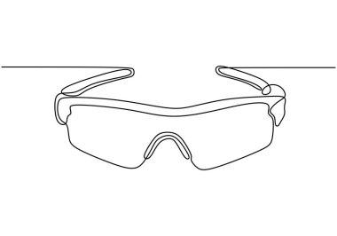 Endüstriyel güvenlik gözlükleri aralıksız tek çizgi çiziyor. Güvenlik ve korumayı vurgulayan sanayi araçları kavramı.