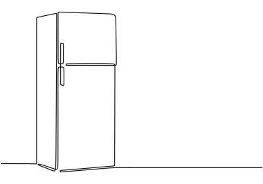 Buzdolabı tek bir çizgi çizerek tasvir edilir. Mutfak mobilyası konsept tasarımı.