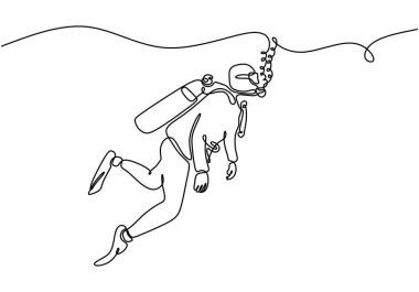 Scuba dalgıcı sürekli bir çizgi çiziyor. Spor ve macera sağlık konsepti tasarımı.