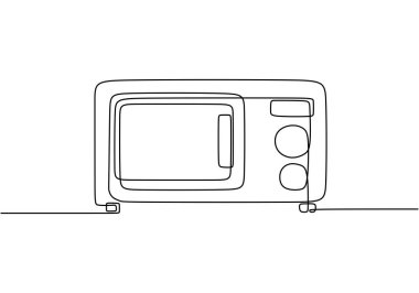 Mikrodalga fırın aralıksız tek çizgi çiziminde tasvir edilir. Basit mutfak seti aygıt tasarımı.