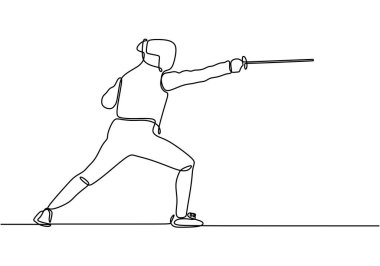 Kılıç darbeleri eskrim müsabakalarında sürekli tek bir çizgide gösterilmiştir. Sporun zarafetini ve hızını gösteren spor etkinliği konsepti.