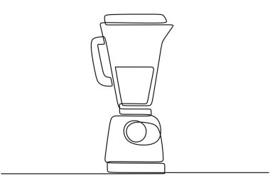 Meyve suyu ile karıştırıcı sürekli bir çizgi çizerek çizilmiş. Yiyecek ve içecek hazırlama konsepti.