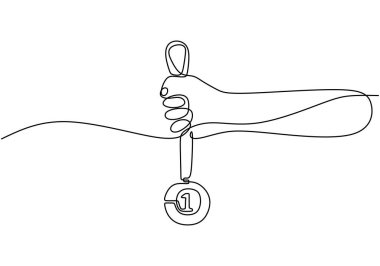 El kaldırma madalyaları kesintisiz tek çizgi çiziminde resmedilmiştir. Spor etkinliği konsepti sporda başarı ve tanınmayı kutluyor.