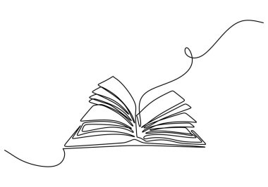 Rüzgarda uçuşan sayfaların olduğu açık bir kitap. Tek satır halinde çizilmiş. Eğitim kavramı bilgi ve öğrenme özgürlüğünü simgeliyor.