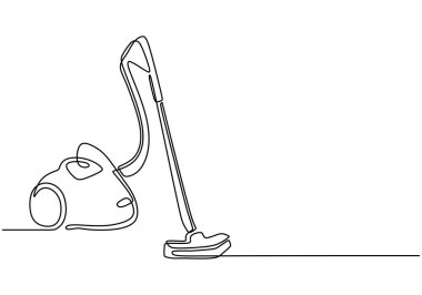 Süpürge aralıksız tek çizgi çizerek çizilmiş. Ev ve temizlik konsepti tasarımı.