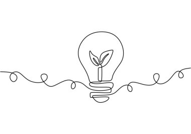 Yapraklı ampul aralıksız bir çizgi çiziyor. Çevre dostu güç çözümleri için yeşil enerji kavramını uygula.