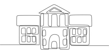 Banka binası sürekli tek bir hat çiziyor. Basit bir tasarımda finans kurumu mimari kavramı.