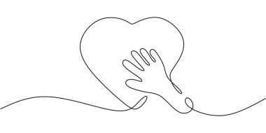 Tek bir çizgide kalbe nazikçe dokunmak. Aşk konsepti. El çizimi minimalist vektör tasarımı.
