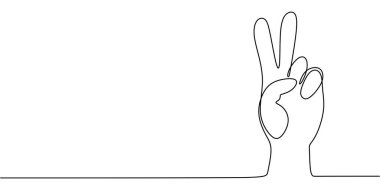 Hands creating a peace sign illustrated in a continuous one line drawing. Concept of gesture. Hand-drawn minimalist vector design. clipart