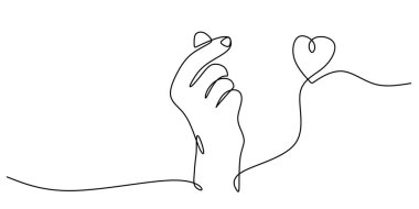 Eller, Kore 'nin aşk jestini aralıksız tek bir çizimde resmediyordu. Jest anlayışı. El yapımı minimalist tasarım.