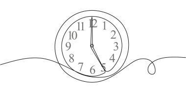 Ofis duvarındaki saat aralıksız tek bir çizgi çiziyor. İş ve ofis kavramı, saat 5 'i gösteriyor. Minimalist el yapımı tasarım.