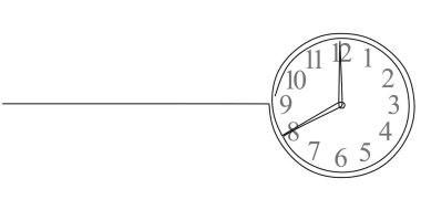 Ofis duvarındaki saat aralıksız tek bir çizgi çiziyor. İş ve ofis kavramı, saat sekiz için minimalist rakamlar gösteriyor. El çizimi tasarım.