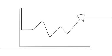 Yukarı doğru bir ok ile yükselen grafik sürekli tek bir çizgi çiziyor. İş ve ofis kavramı. Minimalist el yapımı tasarım.