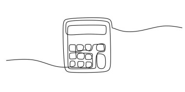 Aralıksız tek bir çizgi çizerek hesap makinesi tasvir edildi. Bankacılık ve finans kavramı. El yapımı minimalist tasarım.