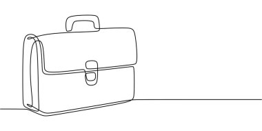 Hafifçe açık bir evrak çantası. Sürekli tek bir çizgi çizerek resmedilmiş. İş ve ofis kavramı. El yapımı minimalist tasarım.