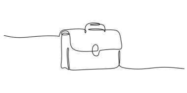 Hafifçe açık bir evrak çantası. Sürekli tek bir çizgi çizerek resmedilmiş. İş ve ofis kavramı. El yapımı minimalist tasarım.