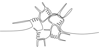 Birlik Arasında İşbirliği: Minimalist Biçimli Takım Çalışmasını Temsil Eden Birleştirilmiş Ellerin Sürekli Çizimi.