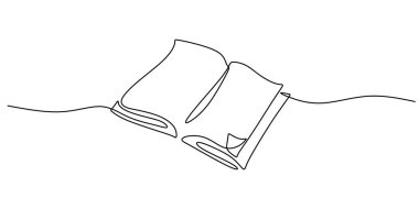 Açılmış Kitap Sayfası: Minimalist El Çizimi Biçimi Eğitimini Temsil Etmek İçin Sürekli Tek Satır Çizimi.