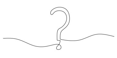 Soru İşareti: El Çizimi Minimalist Biçiminde Sürekli Tek Satır İspatlama İşareti ve Sembol Kavramı.