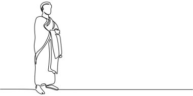 İhram Elbiseli Müslümanlar: El Çizimi Minimalist Tarzında Sürekli Tek Çizgili Din Tasviri.