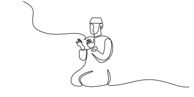 Dua Eden Müslüman Adam: Minimalist Tasarımda Sürekli Tek Satır Çizen Din Konsepti.