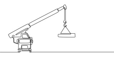 Crane in Action: Continuous One Line Drawing Illustrating Heavy Lifting in Industrial Settings. clipart