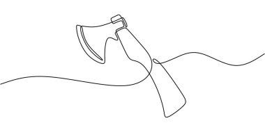 Axe Aracı: Fiziksel Çalışma ve Doğal Kaynaklar İçin Geleneksel Aletleri Resmetmek İçin Sürekli Tek Satır Çizimi.