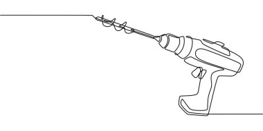 Electric Drill with Bit: Continuous One Line Drawing Focusing on Precision and Strength in Construction. clipart