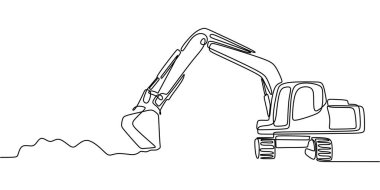 Excavator with Long Arm: Continuous One Line Drawing Illustrating Manufacturing and Industrial Operations.