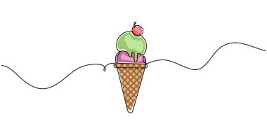 Dondurma külahının bir çizgi çizimi, ferahlatıcı tatlılığı ve zarafeti sembolize ediyor..